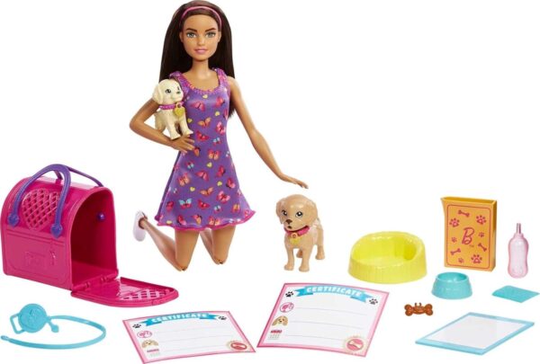 Barbie Pup Adoption Doll & Accessories Set with Color-Change