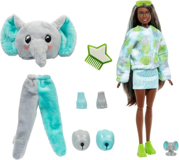 Barbie Cutie Reveal Fashion Doll, Jungle Series Elephant Plush Costume - Image 4