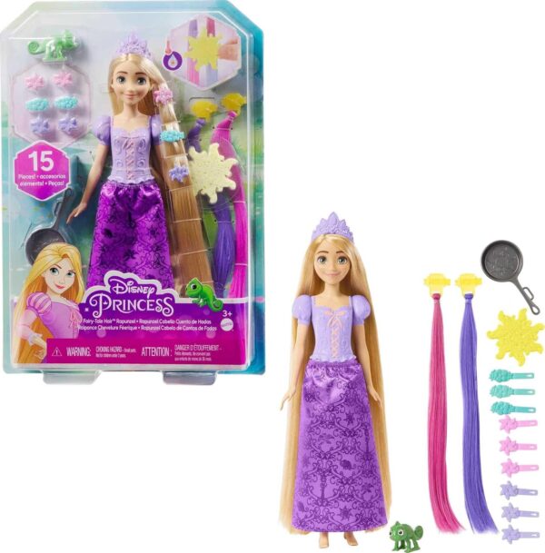 Mattel Disney Princess Rapunzel Fashion Doll With 2 Color-Change Hair Extensions & 10 Hairstyling-Pieces