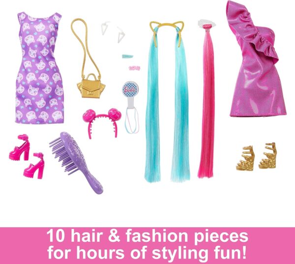 Barbie Fun & Fancy Doll & Accessories Set, Fashion Doll with Extra-Long Color-Streaked - Image 3