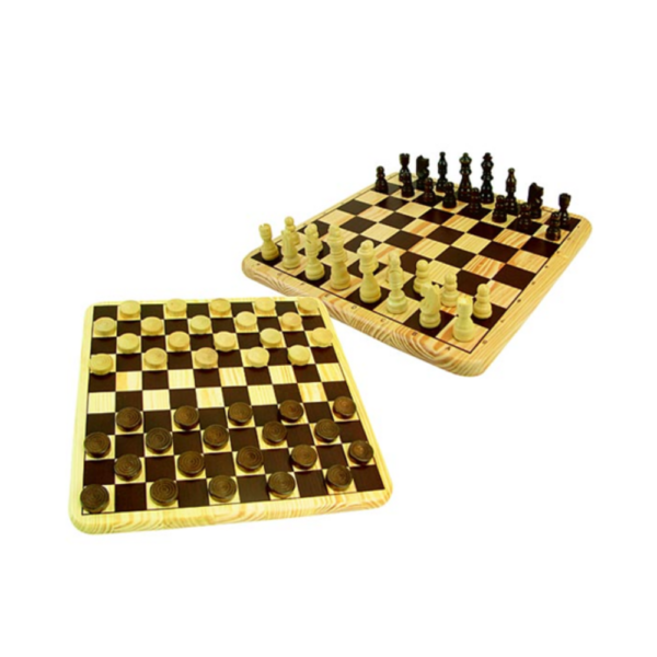 Chess and checkers game with wooden board - Image 2