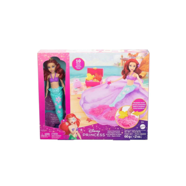 Princess Ariel Mermaid Doll & Pool Set With Moldable Sand, 3 Sand Molds, Beach Towel & 5 Accessories - Image 2