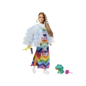 Barbie Extra Doll In Blue Ruffled Jacket with Pet Crocodile