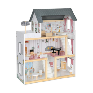 Kids Wooden Dollhouse â€“ With Elevator Balcony & Stairs Accessories