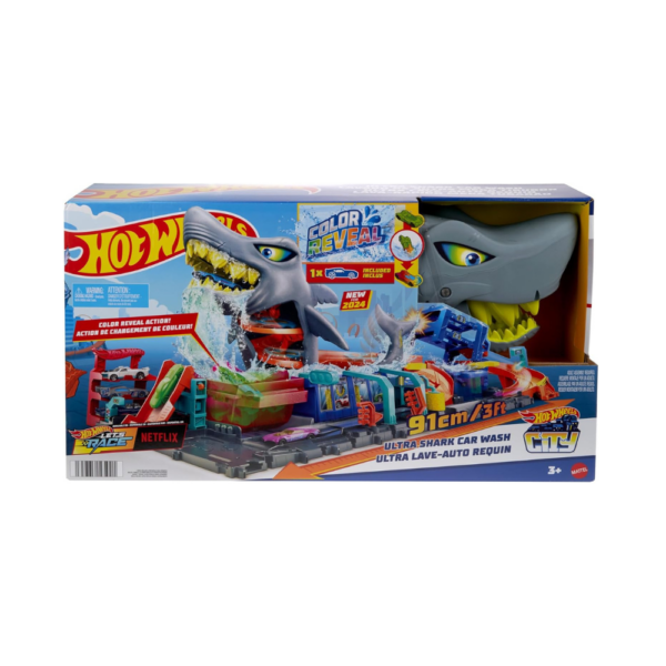 City Toy Car Track Set, Ultra Shark Car Wash with 1:64 - Image 2