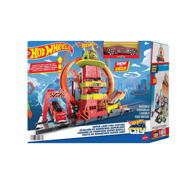 City Toy Car Track Set, Super Loop Fire Station & 1:64 Scale - Image 2