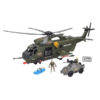 Military helicopter with 2 soldier figures and jeep