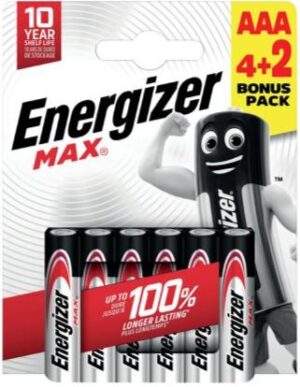 Energizer Max AAA Batteries 4 + (2 Free)