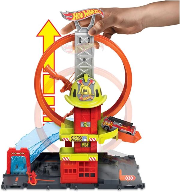 City Toy Car Track Set, Super Loop Fire Station & 1:64 Scale - Image 3