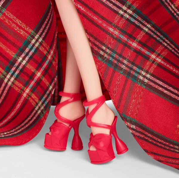 Barbie Signature Doll, 2024 Holiday Barbie Blonde Fashion Doll Wearing Gown with Plaid Skirt - Image 5