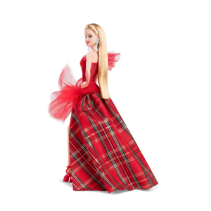Barbie Signature Doll, 2024 Holiday Barbie Blonde Fashion Doll Wearing Gown with Plaid Skirt
