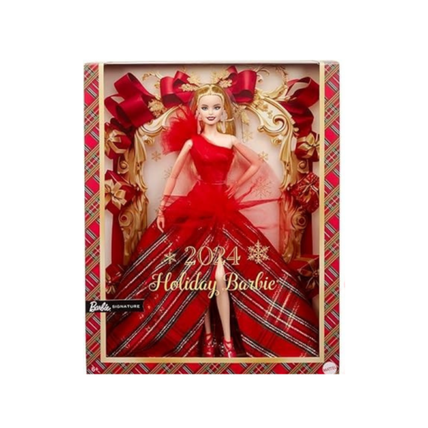 Barbie Signature Doll, 2024 Holiday Barbie Blonde Fashion Doll Wearing Gown with Plaid Skirt - Image 2