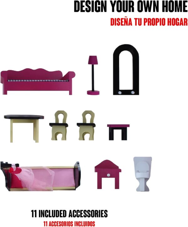 Wooden Doll's House with Furniture, Manor House for Doll 3 levels - Image 3