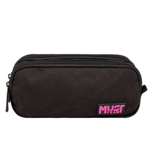 Pencil Case 2 Zippers Black With Pink