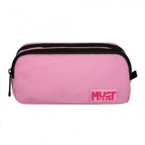 Pencil Case 2 Zippers Light Pink With Dark Pink